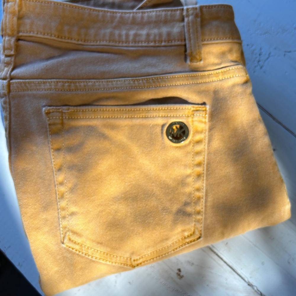 Michael Kors Women's Mustard Yellow Skinny Jeans Embellished Pocket Size 6